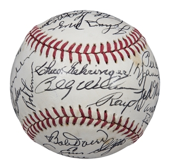 1987 Hall of Fame Induction Multi Signed ONL Giamatti Baseball With 25 Signatures Including Ted Williams, Stan Musial, and Ernie Banks (Doerr Family LOA & PSA/DNA PreCert)